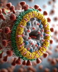 Microscopic Virus Closeup Viral Structure Infection Pandemic Cellular Microbiology 3D Render