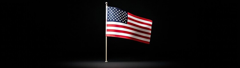 Waving USA flag in low light, contrasting dark background, Memorial or Independence Day theme, deep shadows and high detail