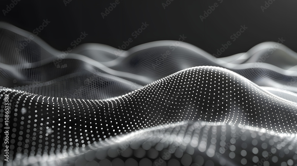 Aufkleber futuristic abstract mesh. wave with the connection of dots and lines. 3d rendering