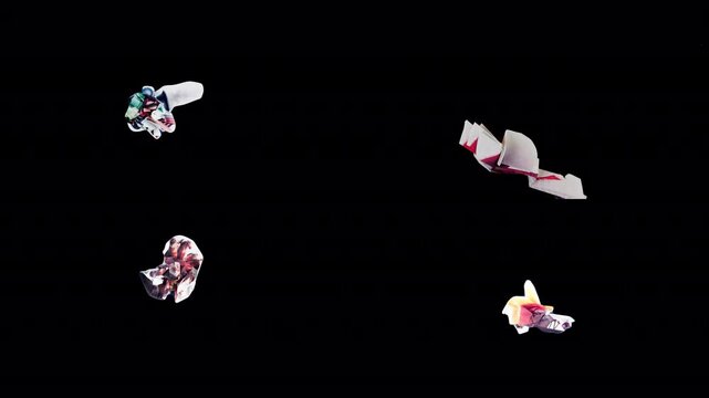 A set of stop motion animations of festive Christmas things made in the style of crumpled paper: soft toys, snowflakes, angels and more. 4K resolution with alpha channel.
