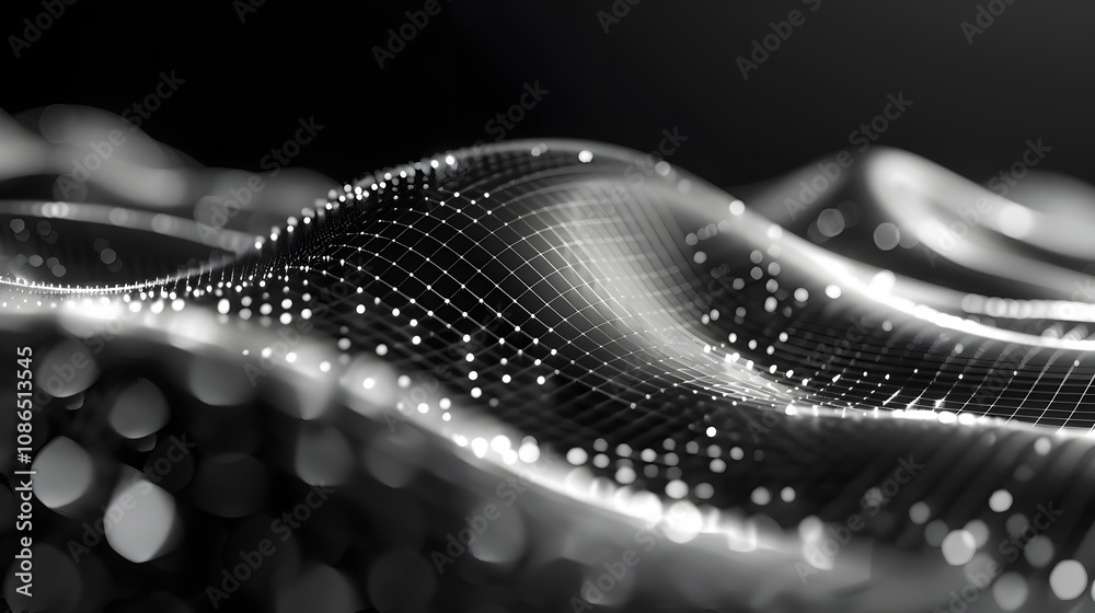 Aufkleber futuristic abstract mesh. wave with the connection of dots and lines. 3d rendering