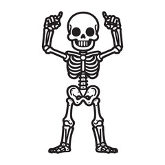 Line art of skeleton putting his hands up cartoon vector