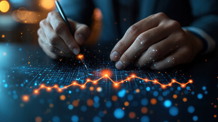 Obraz premium Businessman Drawing Increase Arrow Graph, Corporate Futurism