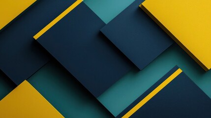 Navy blue and mustard yellow blocks with bright aqua lines, dark olive green and light grey accents, geometric and minimal