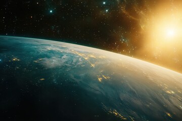 Fototapeta premium Earthrise with the sun shining in the background.