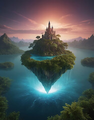 Floating Crystal Island in the Sky