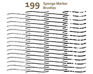 Set of 199 mixed sponge marker brushes with various lengths for background, fabric, decoration, story book, illustration. Compatible with Adobe Illustrator CS6 and above.