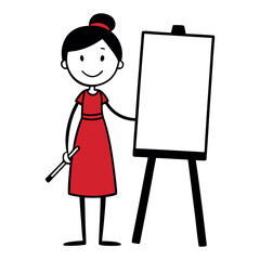 Young woman artist with canvas and paintbrush illustration