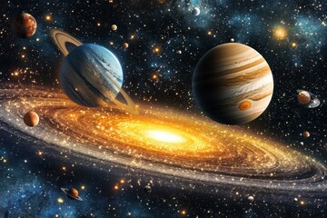 Naklejka premium Planets and Galaxy in Space.
