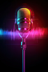 Podcast banner with microphone, sound wave and progress bar