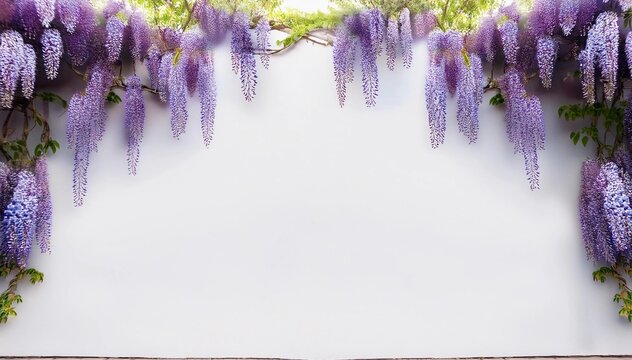 The great wisteria flower against white wall background with space for text 