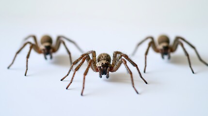 Fototapeta premium Three Black Spiders on White Background