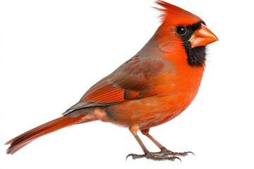 Northern Cardinal Bird Profile View Isolated White Background