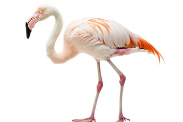 A Chilean Flamingo Stands Against A White Background