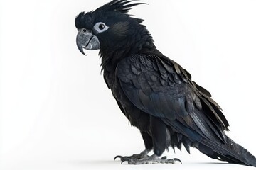 Fototapeta premium Black palm cockatoo perched on white background