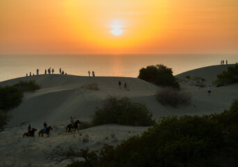 Sunset on the sand dunes of Patara. Turkey's popular Mediterranean coast. Kalkan town, Kas...