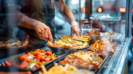 Obraz premium close-up photo of food truck window presentation serving