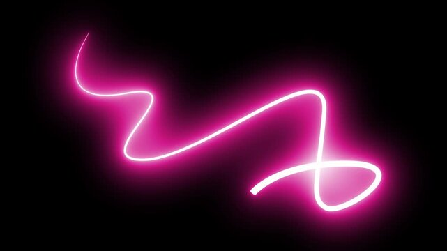 Abstract glowing neon laser curve line zigzag retro style 90s on black background.