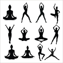 Yoga Silhouette Bundle Set, Girl Yoga Pose Silhouette, Different Pose Yoga Silhouette