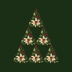 Obraz premium Series of floral christmas tree illustration in retro vintage classical style