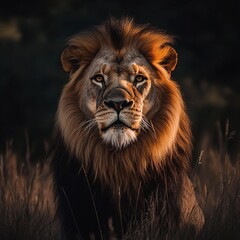 Naklejka premium Lion looking in camera portrait powerfull eyes