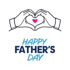 Happy Father's Day Greeting with Heart Symbol and Hands Making a Heart Shape, Minimalist Line Art Design for Father's Day Celebrations