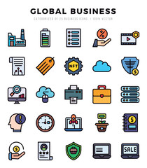 Global Business Icons bundle. Lineal Color style Icons. Vector illustration.
