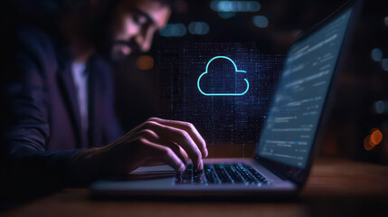 Digital Businessman Analyzing Data on Computer Screen