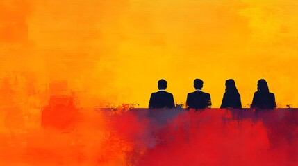 Silhouetted Professionals in a Creative Meeting, Engaging Discussion Against a Bold Artistic Background. Women in Tech Concept