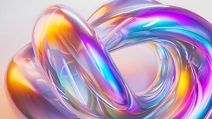  Abstract 3D Background Holographic twisted liquid 3d render glossy shape isolated on background. Generative AI