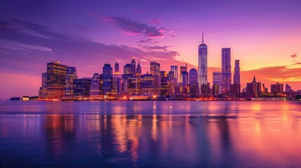 Fototapeta premium Stunning Sunset Over Urban Skyline Reflections