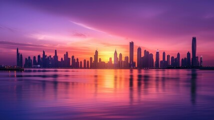 Fototapeta premium Vibrant Sunset over a Modern City Skyline