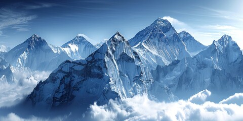 Obraz premium Majestic Mountain Range Rising Above the Clouds