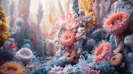 Obraz premium Digital technology underwater world plants and biological illustration poster background