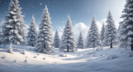 Naklejka premium Magical Snowy Forest with Twinkling Holiday Lights