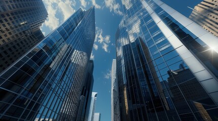 Obraz premium Modern Skyscrapers Against a Blue Sky