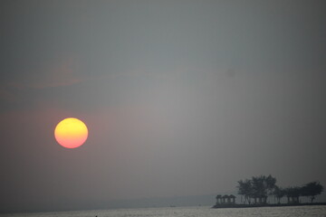 silhouette of the sunrise red in the morning