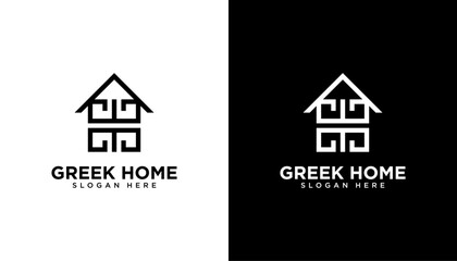 blank ancient greek home real estate Badge Pattern Frame Leaf Wreath sign symbol logo design vector illustration