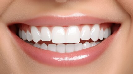 Obraz premium A Close-Up View of a Smiling Person Showcasing Bright, White Teeth and Healthy Gums, Highlighting Oral Hygiene and Confidence, Captured in Natural Light