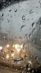 The world outside the window was a blur of raindrops during a journey.