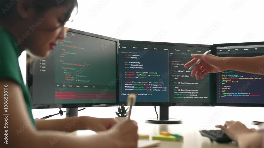 Fototapete back end software developer engineer for computer programming working together on debugging writing 