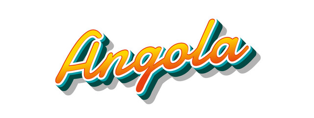 Angola country name with three dimensional text effect in a transparent background