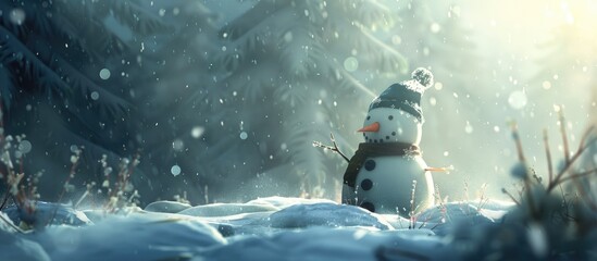 Snowman in Winter Landscape