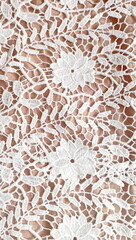 White floral lace fabric.