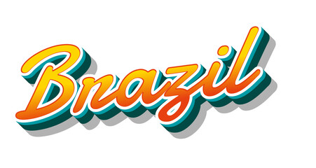 Brazil country name with three dimensional text effect in a transparent background