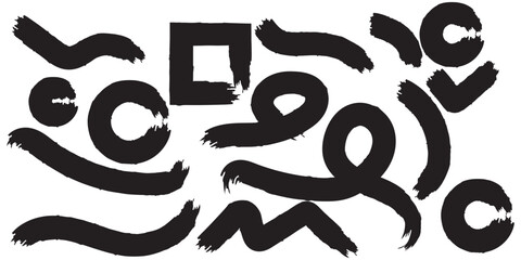 Wavy and swirled bold brush strokes seamless pattern. Hand drawn vector geometric pattern with curved bold lines, circle and rhombus. Children style colored banner. Abstract geometric texture