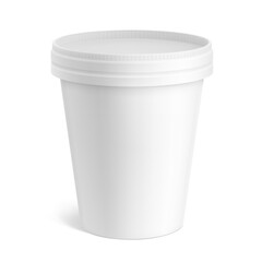 Realistic paper cup with lid mockup. Vector illustration isolated on white background. Can be used for ice cream, sour and foods. Perfect for easy customisation and editing your graphics. EPS10.