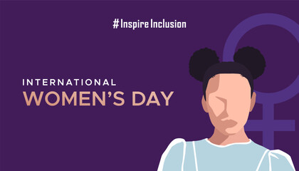 concept design commemorating international women's day, inspiring inclusion. The design features illustrations of women from various races and countries