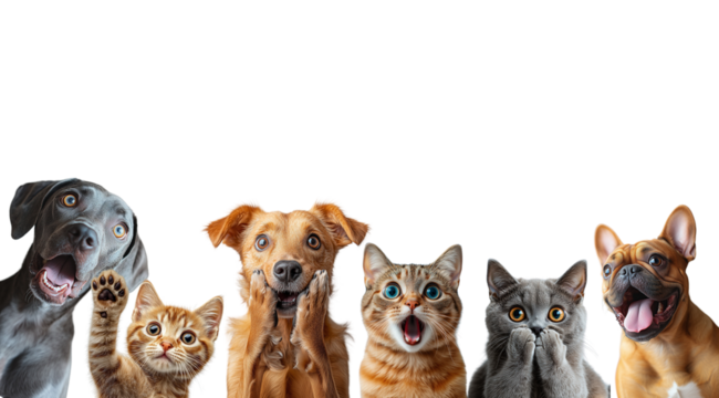 PNG, Cat, Dog + Emotion, created on the basis of artificial intelligence of Generative AI technology.