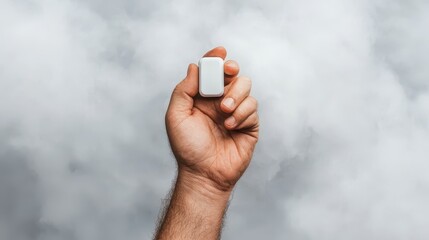 Exposure , Air Quality Hand holding a small white object in fog.
